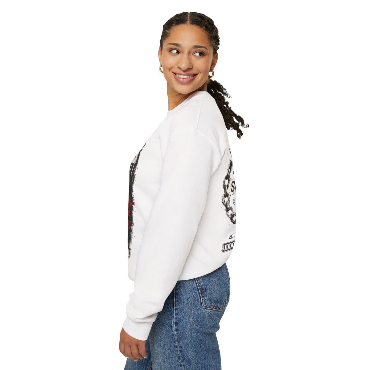 UDDG Noise Series 02 – Broken System. Solid heart. White Punk Sweatshirt.